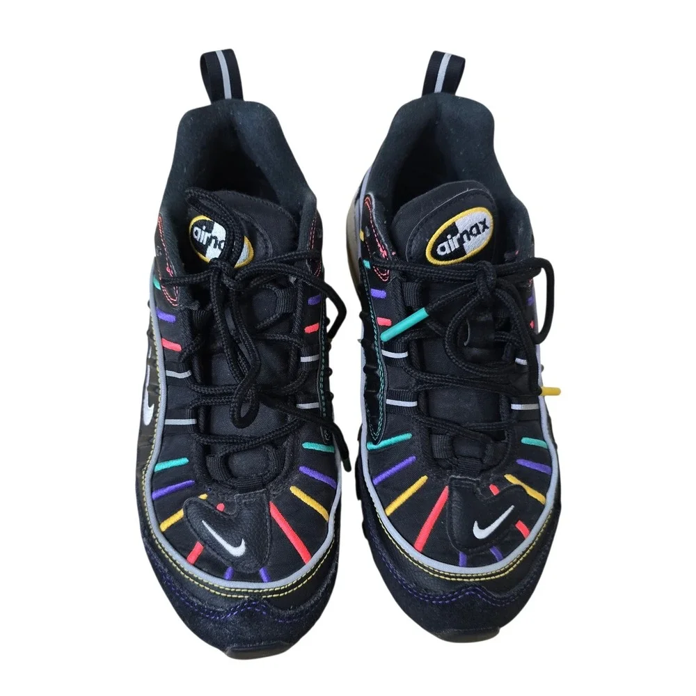 Nike Air‎ Max 98 Black Multicolor Stripes Athletic Running Shoes GS Size 6.5Y